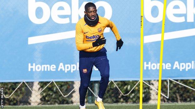 Ousmane Dembele at Barcelona training