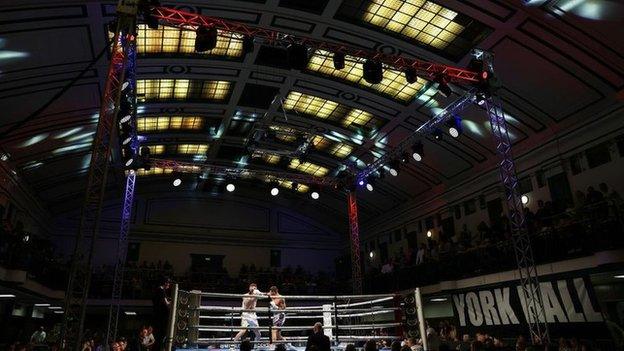 Shot of ring and lights at York hall