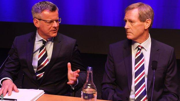 Rangers managing director Stewart Robertson and chairman Dave King converse at the club's 2017 annual general meeting