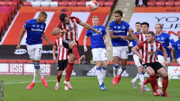 Richarlison heads home the opener against Sheffield United