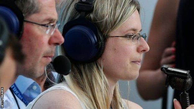 Vicki Sparks commentating at the World Cup