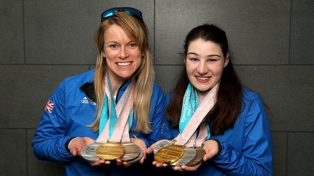 Para-alpine skier Menna Fizpatrick (r) and guide Jennifer Kehoe won four Paralympic medals at Pyeongchang 2018 before adding World Championship gold the following year.