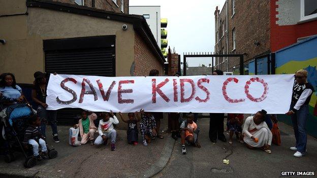 Protest outside Kids Company premises in London on 5 August 2015