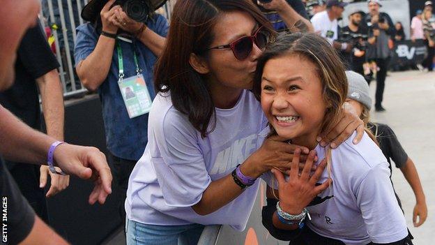 Sky Brown and mum Mieko at the World Championships in Brazil