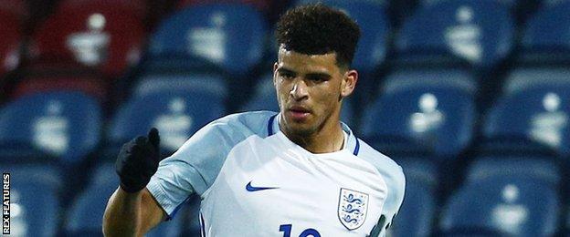 Dominic Solanke in action for England Under-21s