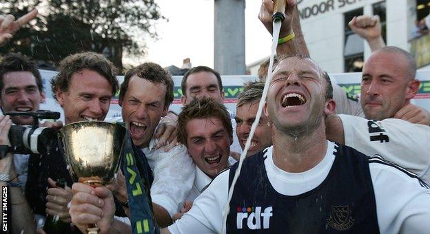 Chris Adams celebrates Sussex's County Championship victory in 2007