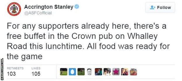 Accrington Stanley offer a free lunch after Portsmouth postponement