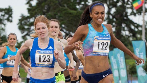 Ciara Mageean (centre) was in action in the Morton Games at Santry on Wednesday evening