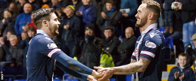 Ross County's Martin Woods celebrates after firing home the third goal for the home side