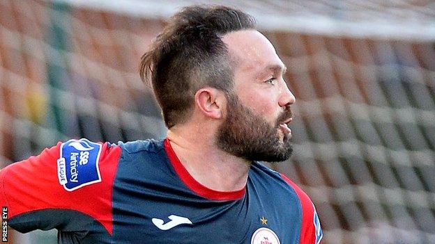 Raffaele Cretaro celebrates after putting Sligo ahead at the Brandywell