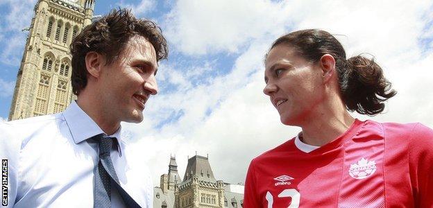 Justin Trudeau and Christine Sinclair