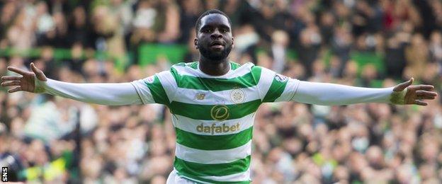 Celtic striker Odsonne Edouard celebrates against Rangers