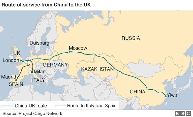 Map showing route of the train