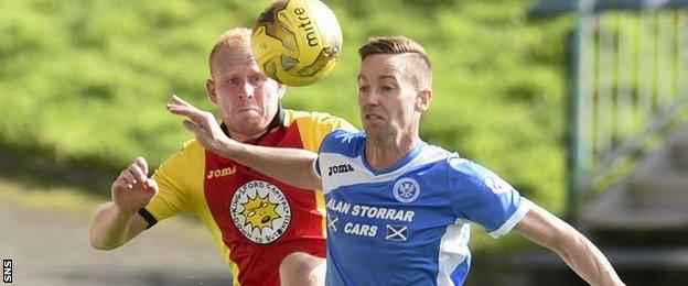 St Johnstone's Steven MacLean shields the ball from Partick's Ziggy Gordon