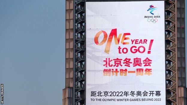 A countdown clock for the Beijing 2022 Olympic Winter Games stands at Beijing Olympic Park