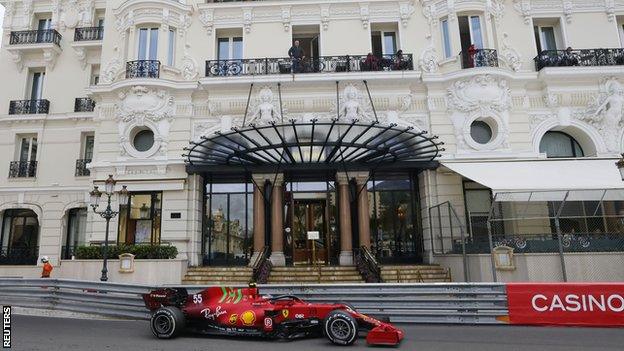 Carlos Sainz drives on track in Monaco