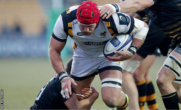 James Haskell on the charge for Wasps against Zebre