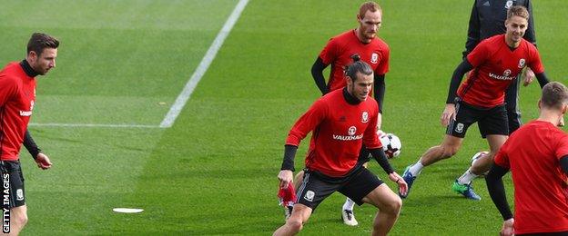 Wales players in training