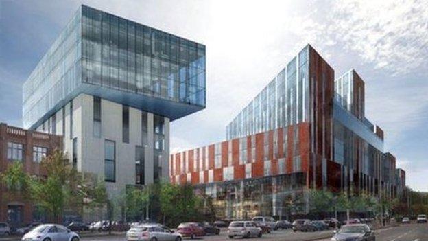 An artist's impression of the new Ulster University Belfast campus