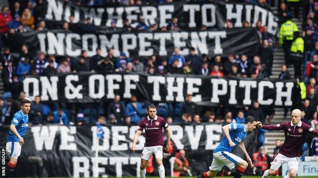 A section of Rangers fans signalled their displeasure at Ibrox