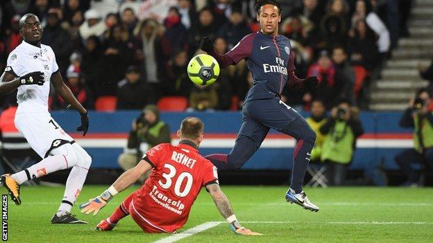 Neymar scores one of his four goals against Dijon