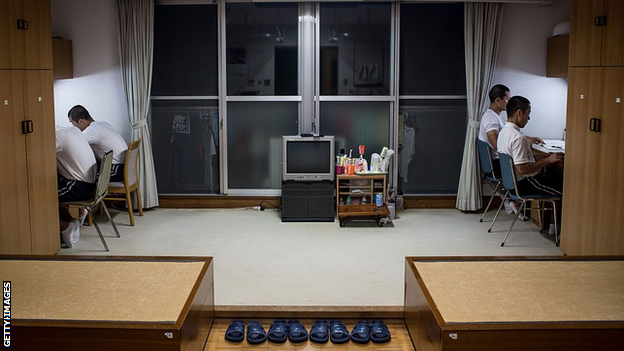 Keirin School students studying in their dormitories