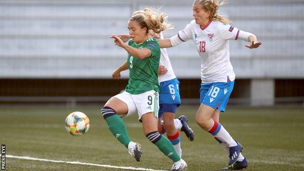 Simone Magill scores against the Faroe Islands