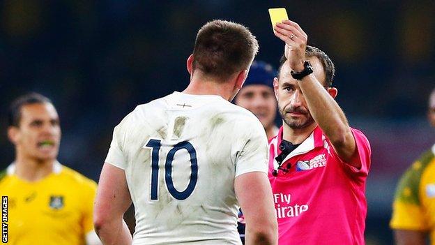 Owen Farrell's late sin-binning saw England finish the defeat to Australia with 14 men