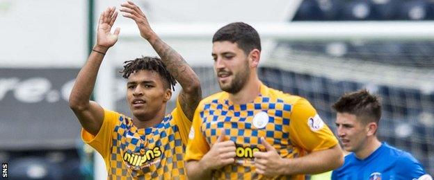 Morton's Jai Quitongo (left) celebrates his goal against Kilmarnock