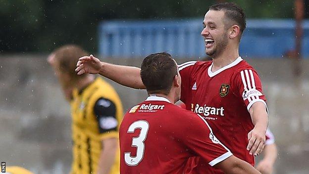 Ryan Wallace (right) celebrates with Albion Rovers