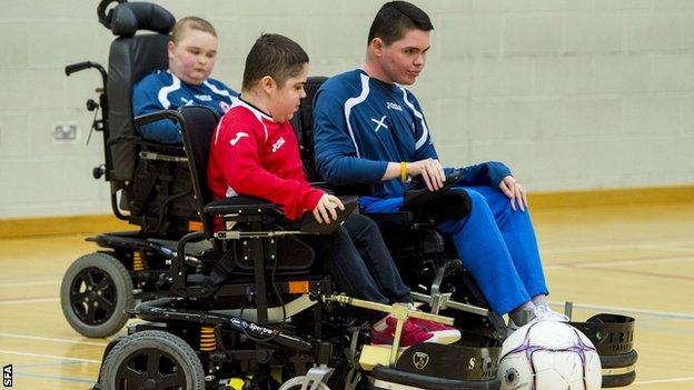 Scottish powerchair football players