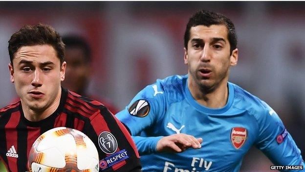 Henrikh Mkhitaryan in action for Arsenal against AC Milan