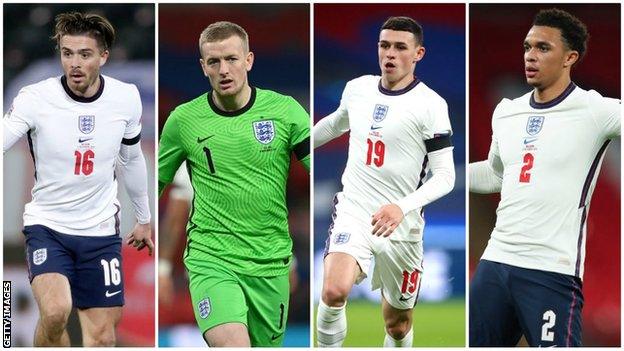 Jack Grealish, Jordan Pickford, Phil Foden and Trent Alexander-Arnold