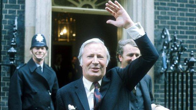 Sir Edward Heath outside 10 Downing Street