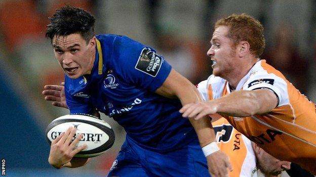 Cheetahs fly-half Ernst Stapelberg tackles Leinster full-back Joey Carbery