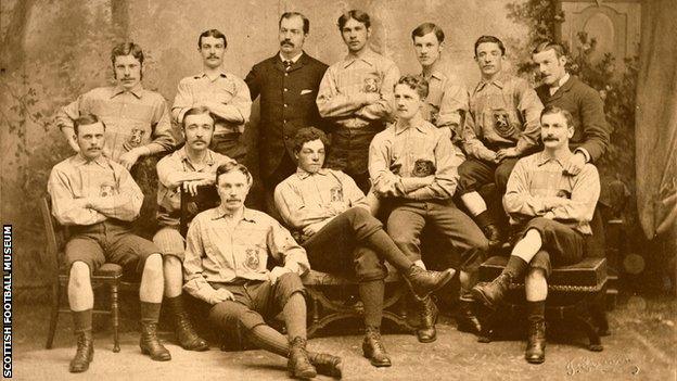 The image from 1881 is the Scotland team which defeated England 6-1 at the Oval in London. Watson made his debut and was selected as captain.