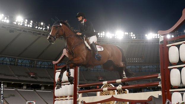 Modern pentathlon Olympic champion Joe Choong competes in show jumping