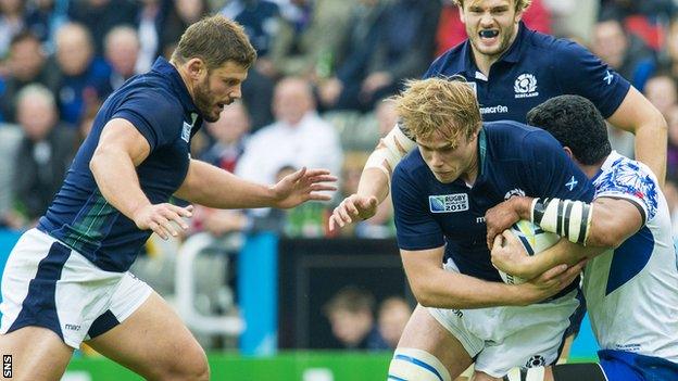 Scotland's Ross Ford and Jonny Gray against Samoa