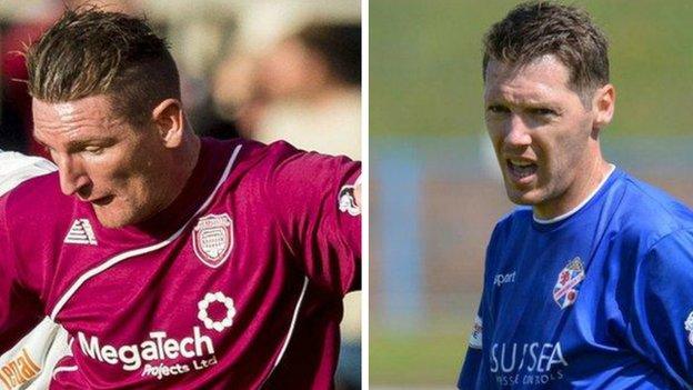 Arbroath's Martin Scott and Cowdenbeath's Burton O'Brien