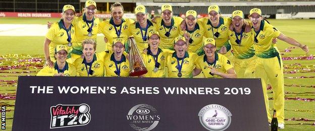 Australia with the Women's Ashes trophy