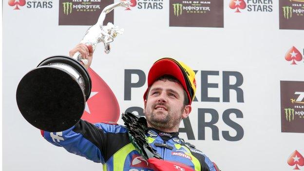 Michael Dunlop celebrates his victory in last year's Senior race at the Isle of Man TT