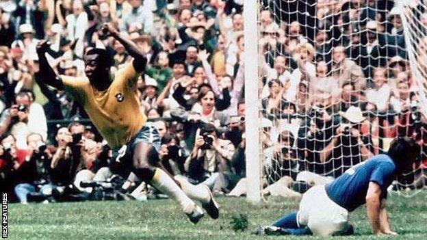 Pele celebrates a goal in the 1970 World Cup