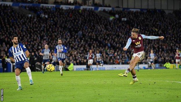 Jack Grealish scores for Aston Villa against Brighton