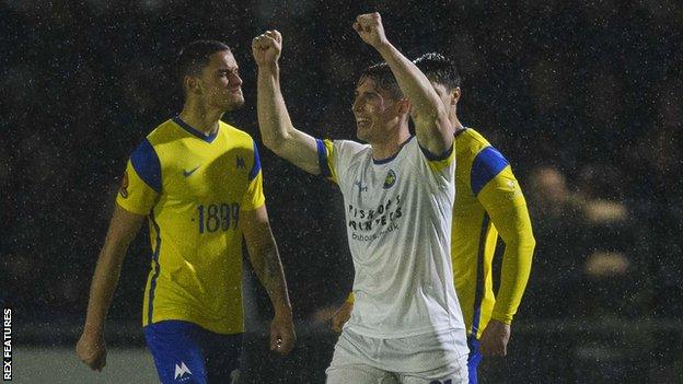 Havant and Waterlooville celebrate their FA Cup win