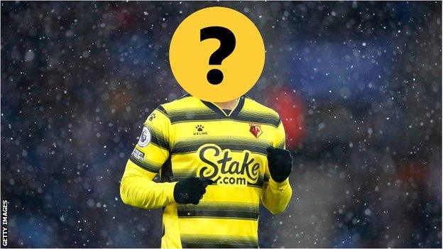 A Watford player with a question mark hiding his face