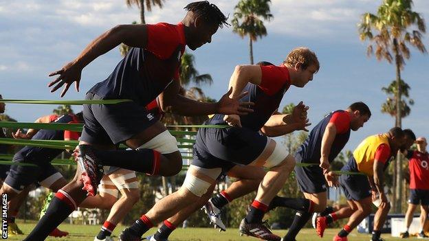 Maro Itoje in England training on the Gold Coast on Monday