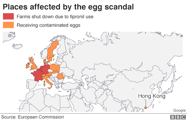 Map showing all the countries affected by the egg scandal