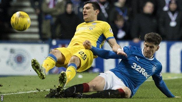 Rob Kiernan slides in to tackle St Johnstone's Graham Cummins