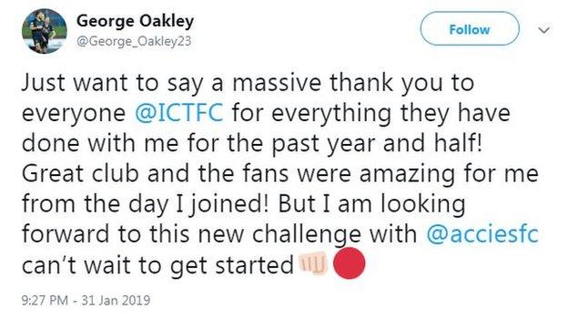 George Oakley tweet