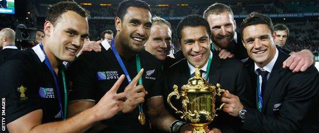 All Blacks celebrate winning the 2011 World Cup